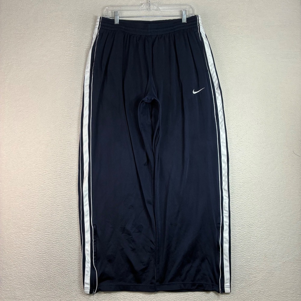 Y2K Nike Baggy Track Pant Men L Blue White Silky Ankle Zip Drawstring Basketball